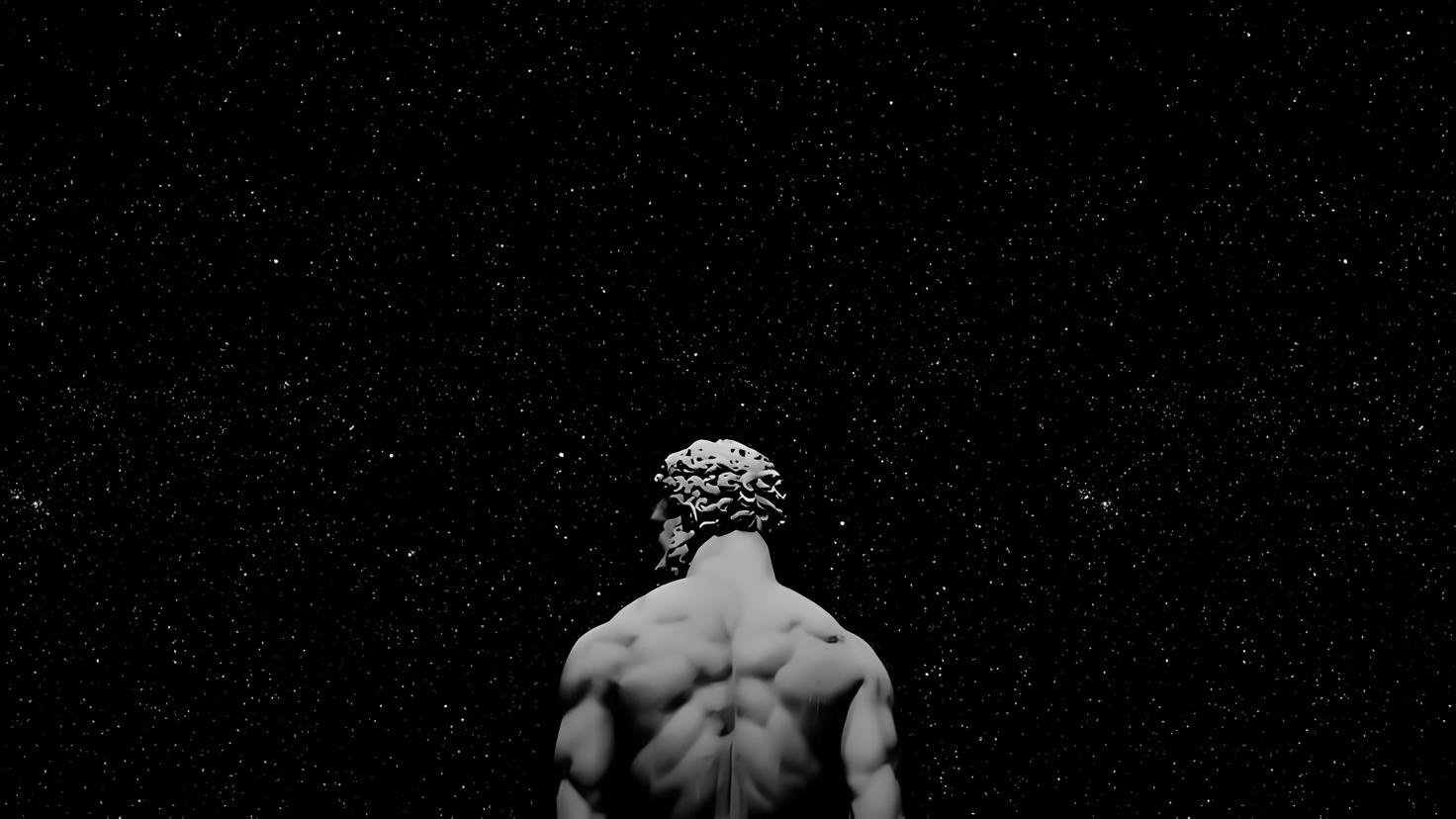 Original PoseiTrader classical statue against a starfield